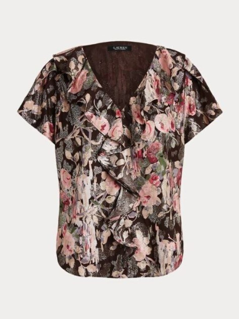 New! Lauren Ralph Lauren Women's M Floral Metallic Jacquard Blouse Nwt $165